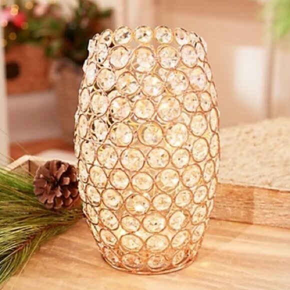 Illuminated Faceted Gem Glass Curved Gold Hurricane by Valerie Parr Hill QVC - Picture 1 of 8
